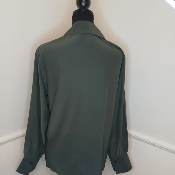 Madewell $168 Dark Green Silk Utility Button-Up Shirt Women's Size S NWT - Picture 7 of 9